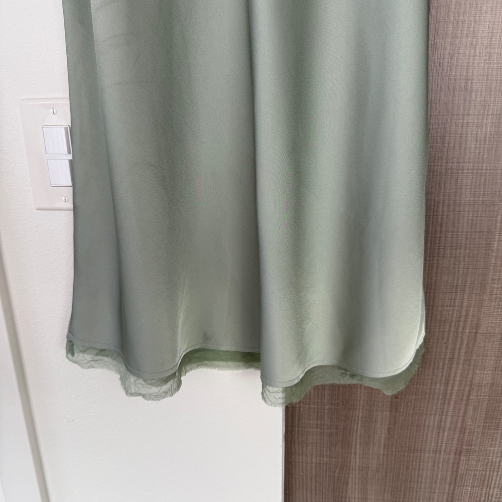 Rue Sophie Artichoke Green Kat Satin Midi Skirt Size Large - Picture 9 of 12